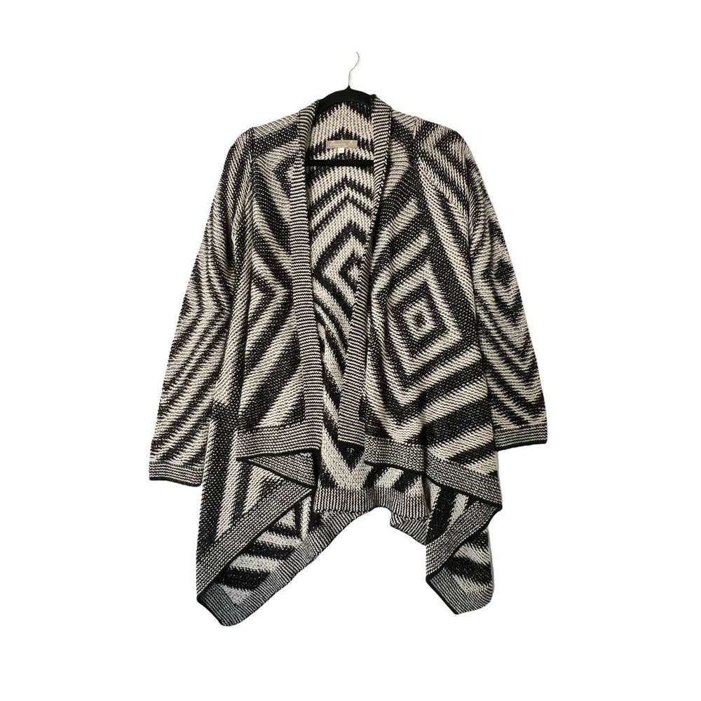 BIANCA B Womens Sweater Black White Striped Cardigan Open Front Size S